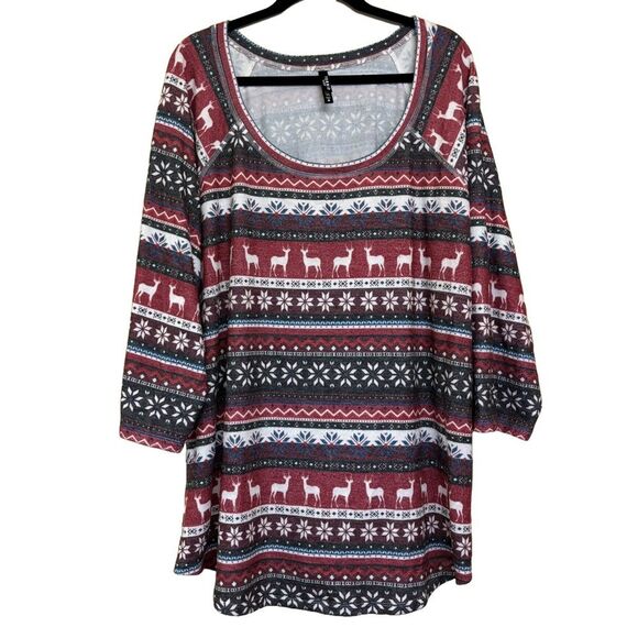 Torrid Fair Isle Festive Holiday 3/4 Sleeve Pajama Sleep Top - Size 4x - EUC - Picture 1 of 6